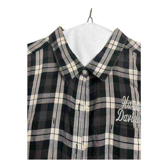 Womens Plaid Button Down Shirt Casual Top Biker Harley Davidson Motorcycle 1W - Picture 3 of 6